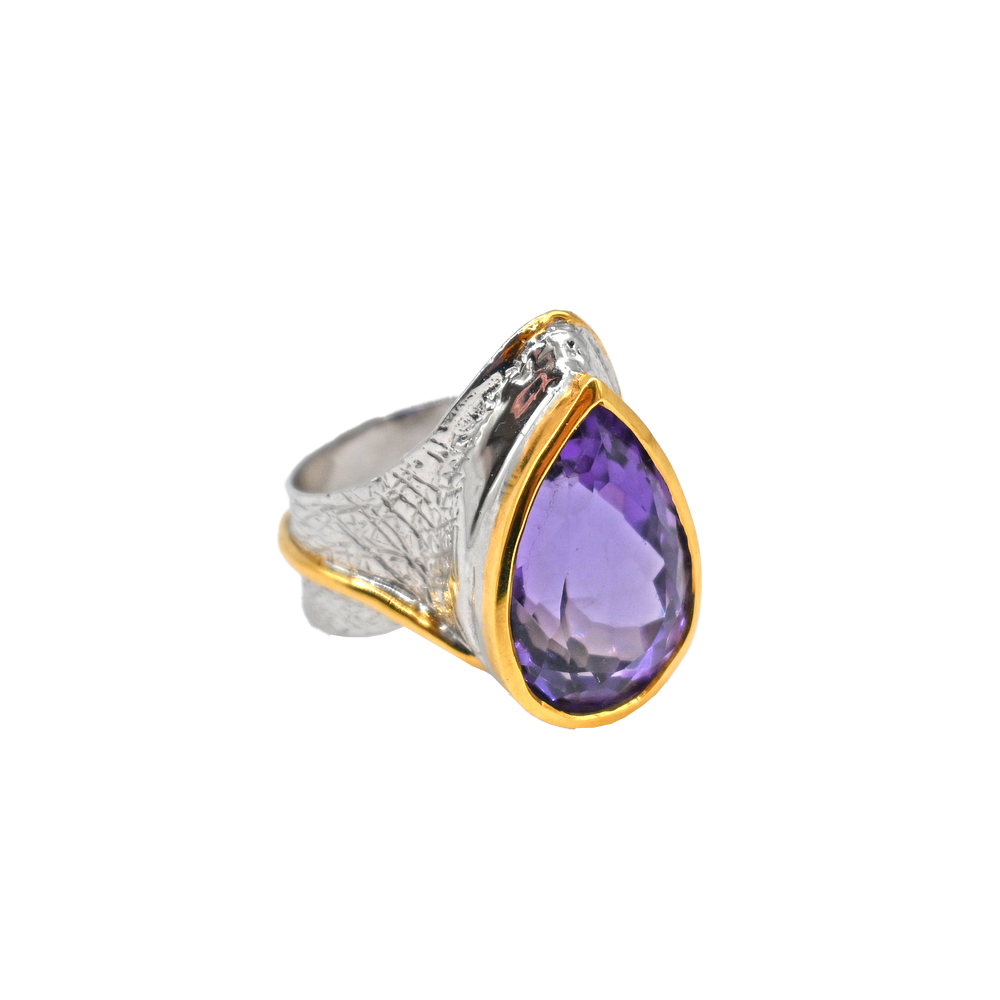 Amethyst Tear 925 Gold Trim Side