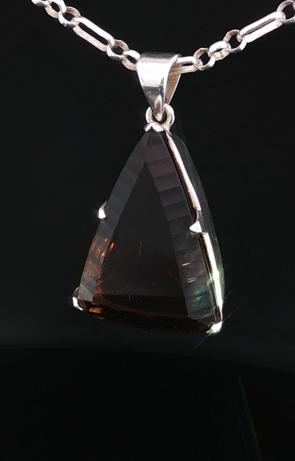 Honey Quartz Geometric Triangle Pendant with Sterling Silver Chain