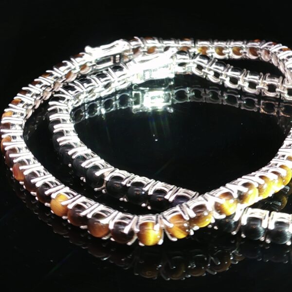 Round Shadow Sleek Gemstone Bracelets - Onyx and Tiger's Eye - Image 6