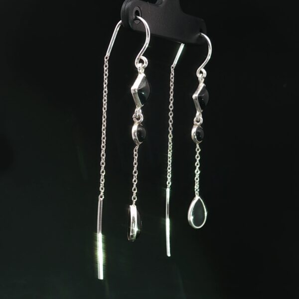 Desert Shadow Threads- Silver and Onyx or Moonstone Earings - Image 4