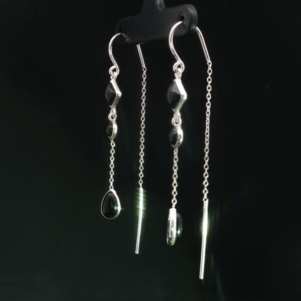 Desert Shadow Threads- Silver and Onyx or Moonstone Earings - Image 3