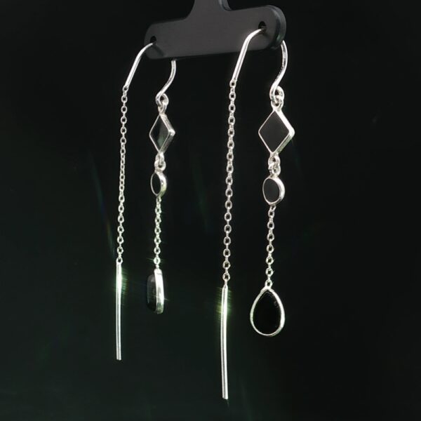 Desert Shadow Threads- Silver and Onyx or Moonstone Earings - Image 2