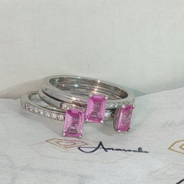 Luxury 18K White Gold Precious Gemstone and Natural Diamond 3 Stack Ring Set- Amarocks LUX - Image 7