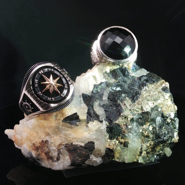 Bold Black Checkerboard Faceted Onyx Statement Ring in Sterling Silver- Amarocks Men's Rocks - Image 2