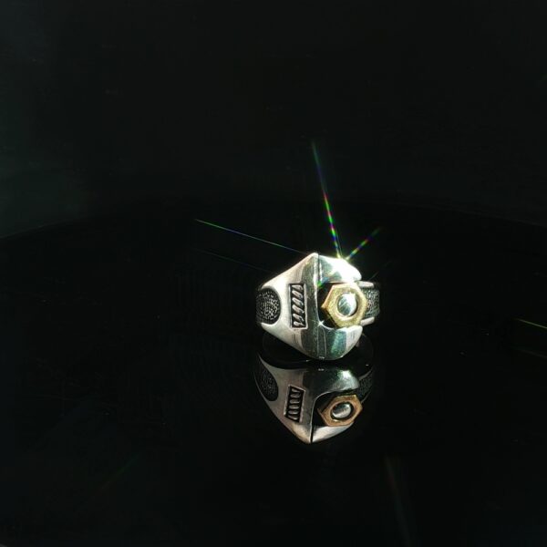 No Loose Screw's Here- Industrial Silver Ring With Gold Accents- Amarocks Men's Rocks - Image 4