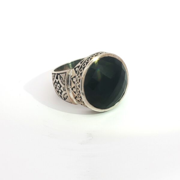 Bold Black Checkerboard Faceted Onyx Statement Ring in Sterling Silver- Amarocks Men's Rocks - Image 7