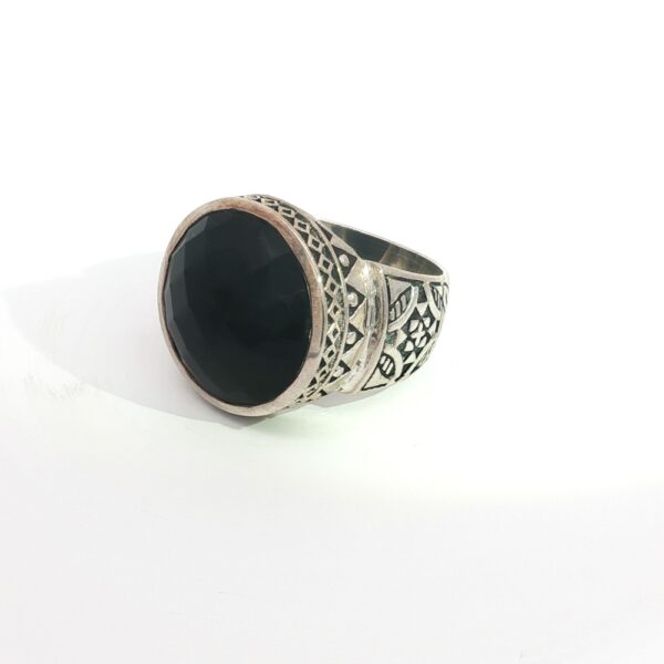 Bold Black Checkerboard Faceted Onyx Statement Ring in Sterling Silver- Amarocks Men's Rocks - Image 6