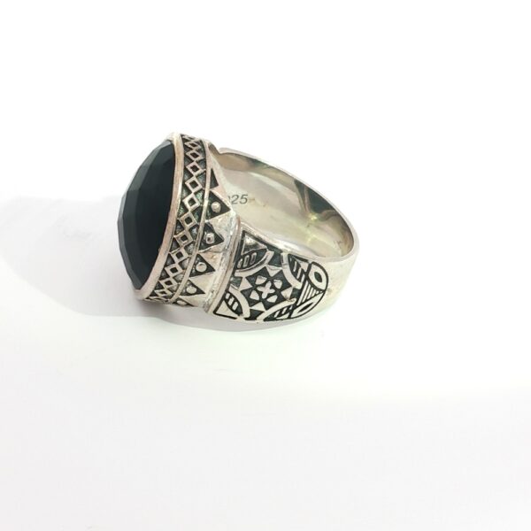 Bold Black Checkerboard Faceted Onyx Statement Ring in Sterling Silver- Amarocks Men's Rocks - Image 5