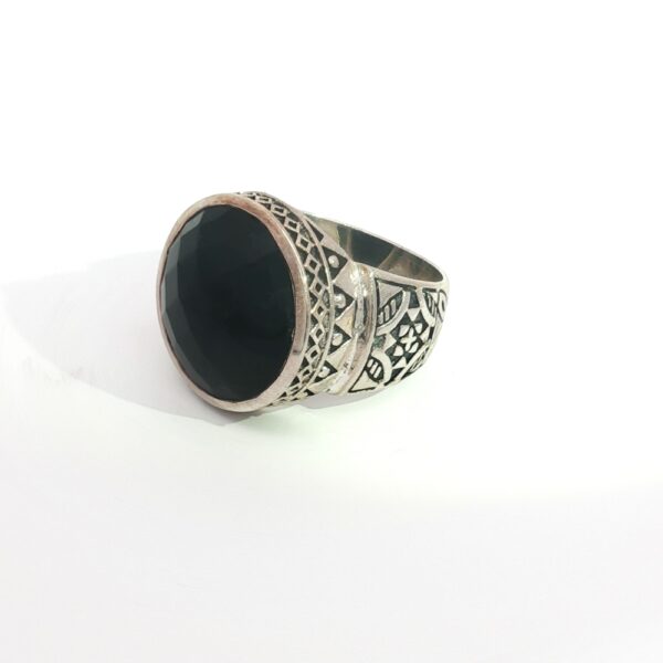 Bold Black Checkerboard Faceted Onyx Statement Ring in Sterling Silver- Amarocks Men's Rocks - Image 10