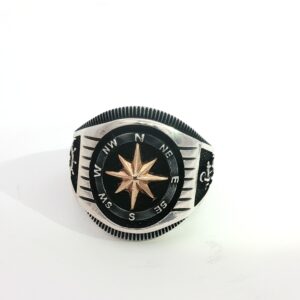 Compass Ring in Sterling Silver and Gold Accents – Amarocks Men’s/Unisex Adventure Jewelry