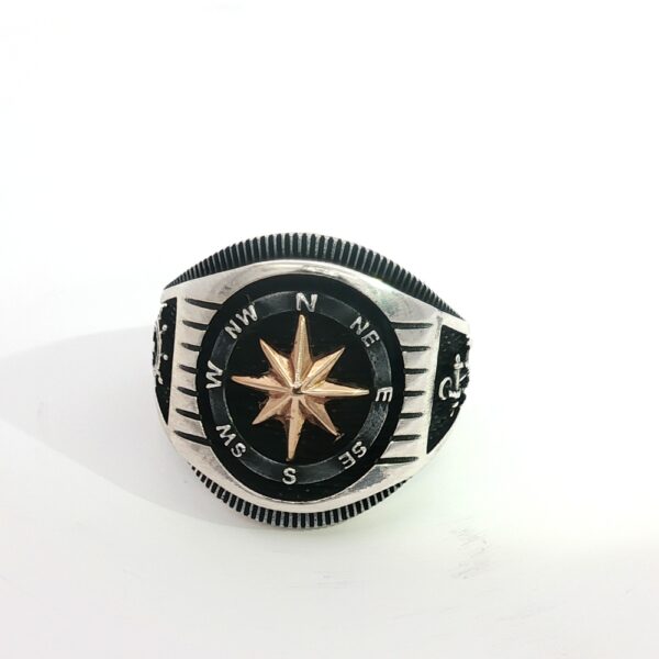 Compass Ring in Sterling Silver and Gold Accents – Amarocks Men’s/Unisex Adventure Jewelry