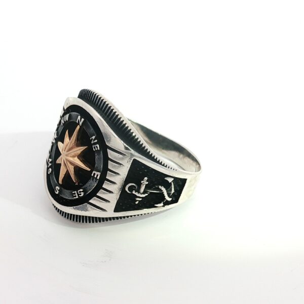 Compass Ring in Sterling Silver and Gold Accents – Amarocks Men’s/Unisex Adventure Jewelry - Image 2