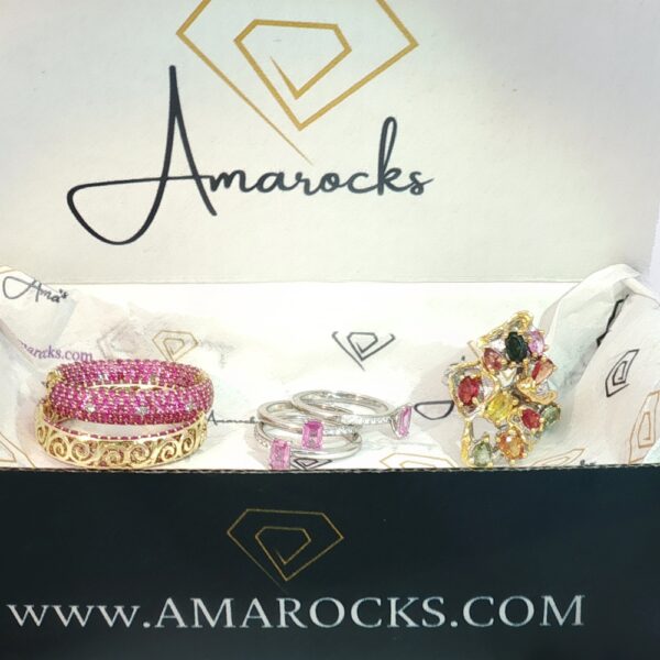 Luxury 18K White Gold Precious Gemstone and Natural Diamond 3 Stack Ring Set- Amarocks LUX - Image 5