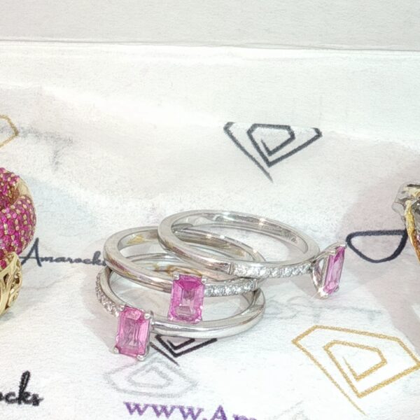 Luxury 18K White Gold Precious Gemstone and Natural Diamond 3 Stack Ring Set- Amarocks LUX - Image 6