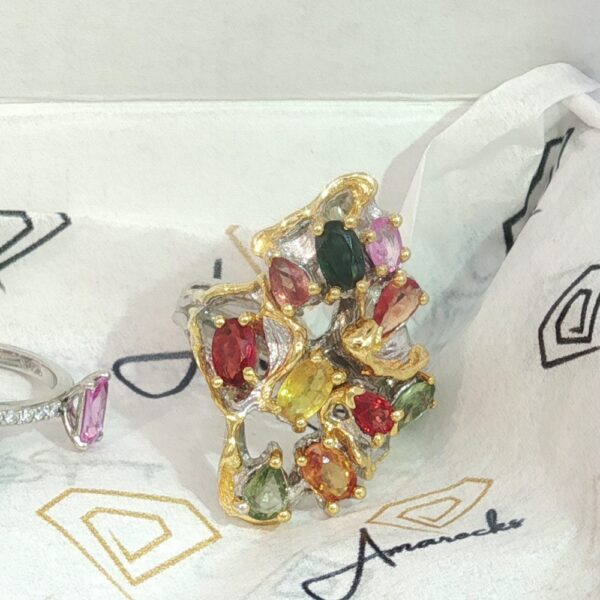 Sapphire Rainbow Cove Ring- 925 Silver with Gold Accents - Image 6