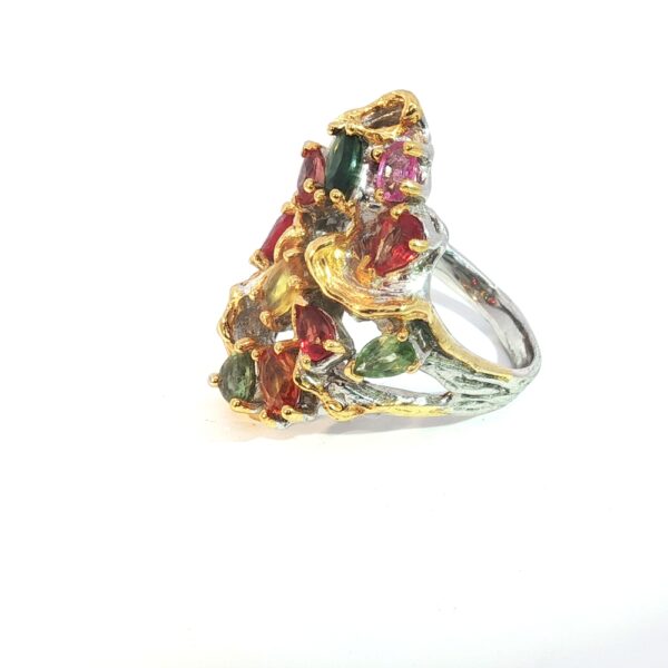 Sapphire Rainbow Cove Ring- 925 Silver with Gold Accents - Image 2