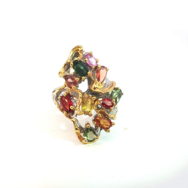 Sapphire Rainbow Cove Ring- 925 Silver with Gold Accents - Image 3