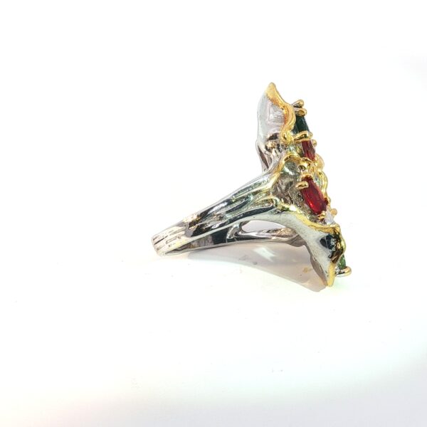 Sapphire Rainbow Cove Ring- 925 Silver with Gold Accents - Image 4