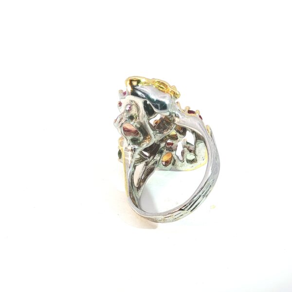 Sapphire Rainbow Cove Ring- 925 Silver with Gold Accents - Image 5