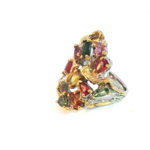 Sapphire Rainbow Cove Ring- 925 Silver with Gold Accents