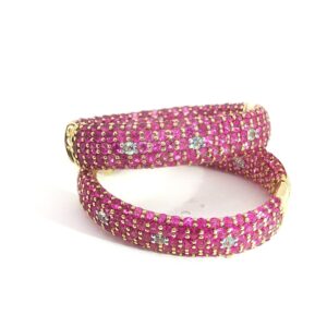 Discover the perfect fusion of femininity and luxury with our Pink Sapphire Diamond Reversable Hoops in 18K Gold. These exquisite earrings embody sophistication by combining the delicate charm of pink sapphires with the timeless brilliance of diamonds, all set against the warm backdrop of rose gold as a gorgeous reversable option.