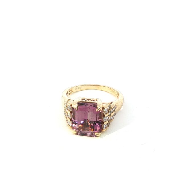 18K Yellow Gold Purple Diaspore & Diamond Ring – Emerald Cut Color-Change Gemstone Statement Ring - Image 5