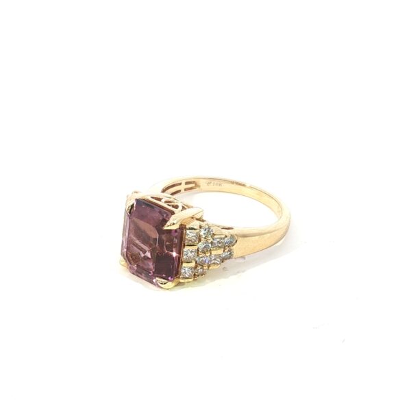 18K Yellow Gold Purple Diaspore & Diamond Ring – Emerald Cut Color-Change Gemstone Statement Ring - Image 4