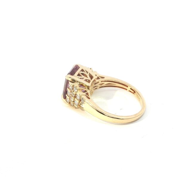 18K Yellow Gold Purple Diaspore & Diamond Ring – Emerald Cut Color-Change Gemstone Statement Ring - Image 3