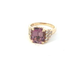 18K Yellow Gold Purple Diaspore & Diamond Ring – Emerald Cut Color-Change Gemstone Statement Ring