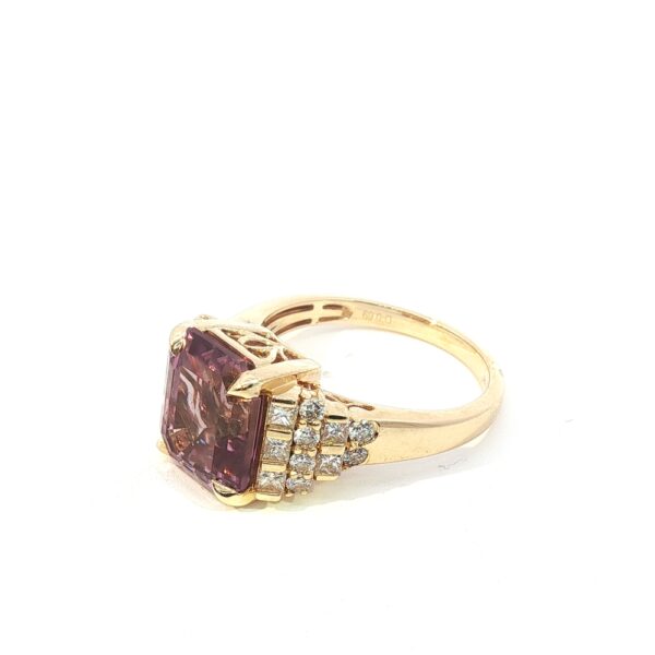 18K Yellow Gold Purple Diaspore & Diamond Ring – Emerald Cut Color-Change Gemstone Statement Ring - Image 2