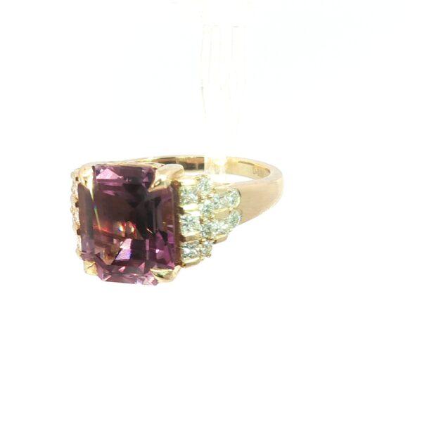 18K Yellow Gold Purple Diaspore & Diamond Ring – Emerald Cut Color-Change Gemstone Statement Ring - Image 6