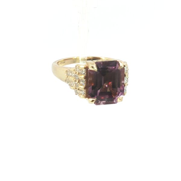 18K Yellow Gold Purple Diaspore & Diamond Ring – Emerald Cut Color-Change Gemstone Statement Ring - Image 7