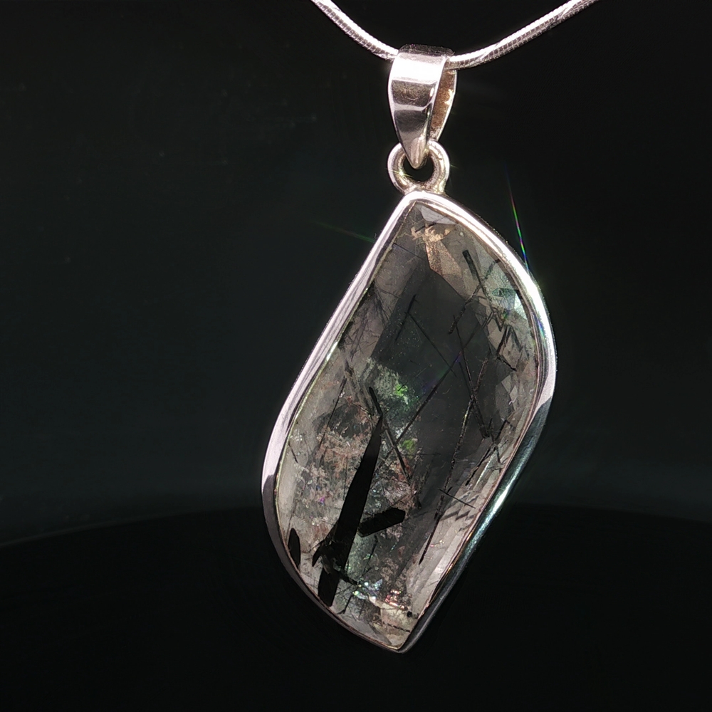 Shadow Veil Pendant – Black Needles Quartz (Tourmalized Quartz) in 925 Silver