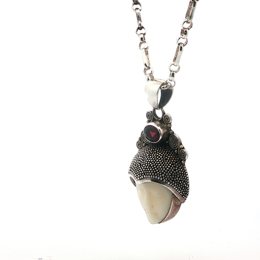 Little Warrior Red Garnet Pendant –925 Silver Tribal-Style Gemstone Necklace - Image 2